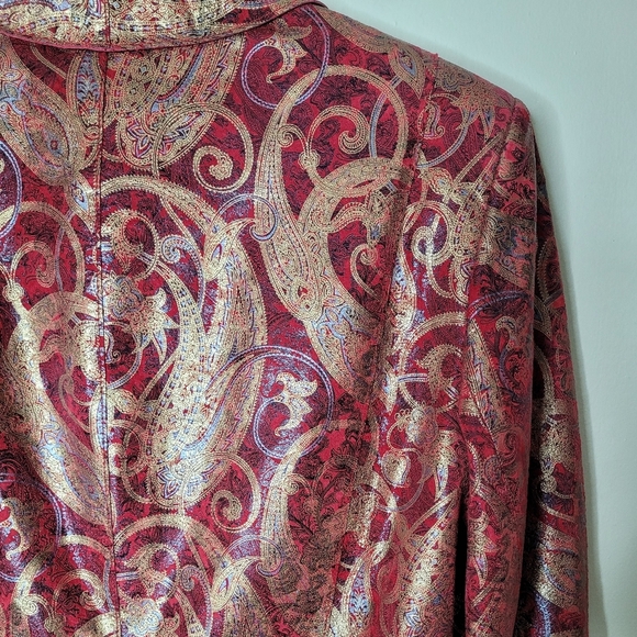 Juliana Collezione Metallic Paisley Leather Blazer Jacket Size 10 Holiday Party - Picture 6 of 8